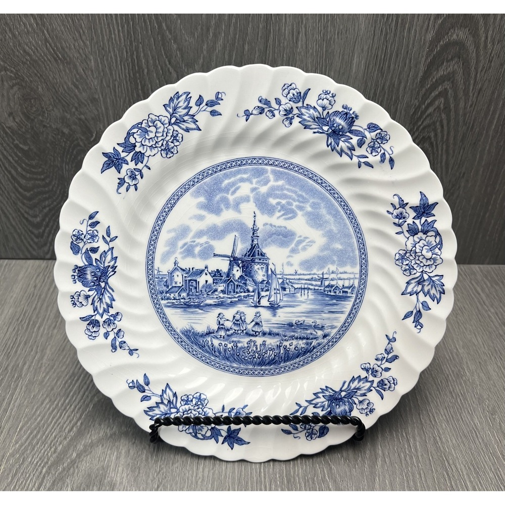 Johnson Bros Tulip Time Collector Plate Blue White‎ Windmill Dutch England READ